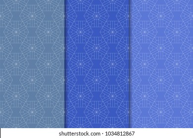 Blue geometric set of vertical seamless patterns for web, textile and wallpapers