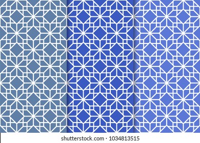 Blue geometric set of vertical seamless patterns for web, textile and wallpapers