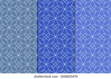 Blue geometric set of vertical seamless patterns for web, textile and wallpapers