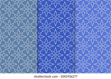 Blue geometric set of vertical seamless patterns for web, textile and wallpapers