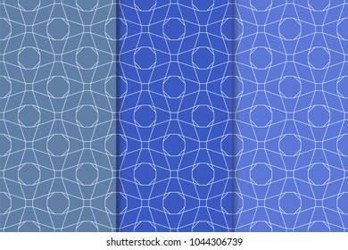 Blue geometric set of vertical seamless patterns for web, textile and wallpapers