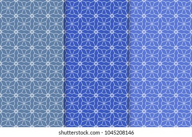 Blue geometric set of vertical seamless patterns for web, textile and wallpapers