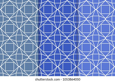 Blue geometric set of vertical seamless patterns for web, textile and wallpapers