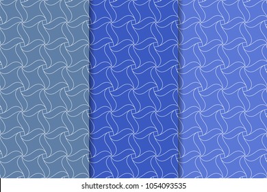 Blue geometric set of vertical seamless patterns for web, textile and wallpapers
