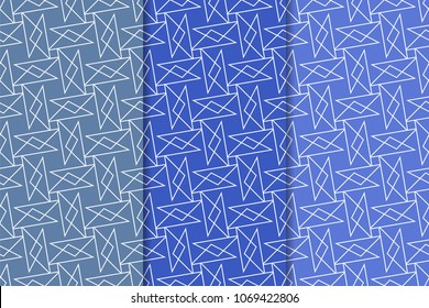 Blue geometric set of vertical seamless patterns for web, textile and wallpapers