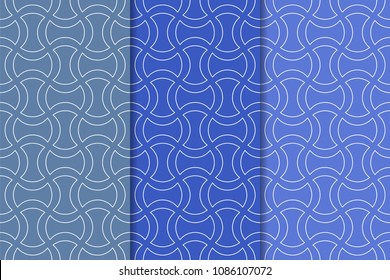 Blue geometric set of vertical seamless patterns for web, textile and wallpapers