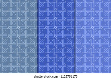 Blue geometric set of vertical seamless patterns for web, textile and wallpapers