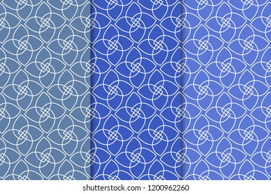 Blue geometric set of vertical seamless patterns for web, textile and wallpapers