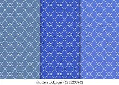 Blue geometric set of vertical seamless patterns for web, textile and wallpapers