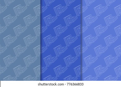 Blue geometric set of vertical seamless patterns for web, textile and wallpapers