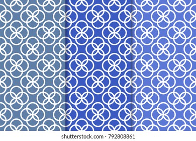 Blue geometric set of vertical seamless patterns for web, textile and wallpapers