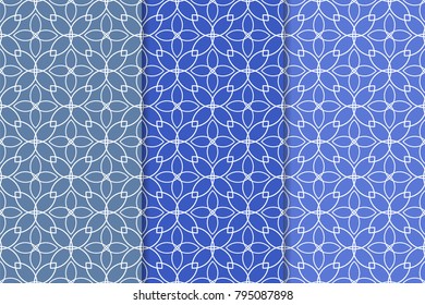 Blue geometric set of vertical seamless patterns for web, textile and wallpapers