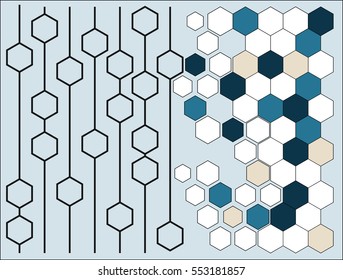 Blue geometric simply background with colorful hexagons