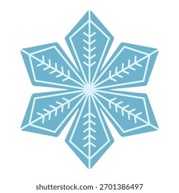 Blue geometric snowflake icon isolated on white background, minimalist winter symbol vector illustration, perfect for Christmas decorations, holiday cards, patterns, and seasonal graphic design