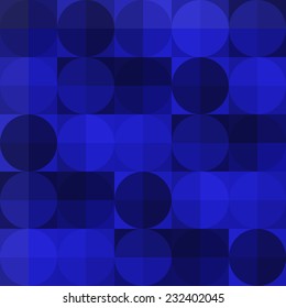 Blue geometric squares and circles seamless pattern. Vector illustration.