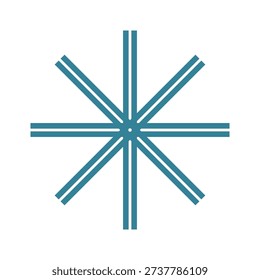 Blue geometric star icon with double lines forming a symmetrical eight pointed shape