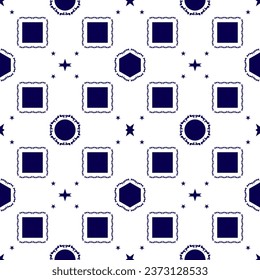 Blue Geometric And Star Pattern Abstract Texture Background. Seamless. Tile. Wallpaper. Modern. Illustration