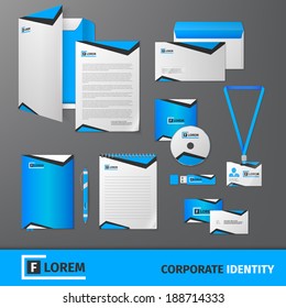 Blue geometric technology business stationery template for corporate identity and branding set isolated vector illustration