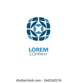 Blue geometric template graphics oriental ornamental symbol for logo or emblem design. Vector illustration of a mosaic sign