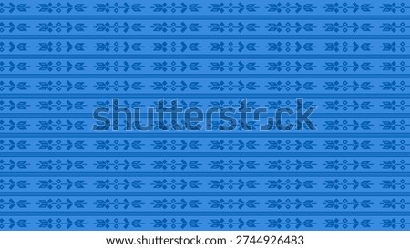 blue geometric textile pattern featuring horizontal stripes and repeating tribal inspired arrow motifs across the entire design surface.