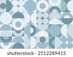 Blue Geometric Tile seamless Pattern from circle rings parts. Abstract Simple Mosaic Background. Semicircle Shapes. Template for cover, wallpaper, packaging, textile print