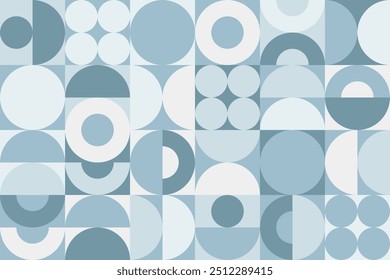 Blue Geometric Tile seamless Pattern from circle rings parts. Abstract Simple Mosaic Background. Semicircle Shapes. Template for cover, wallpaper, packaging, textile print