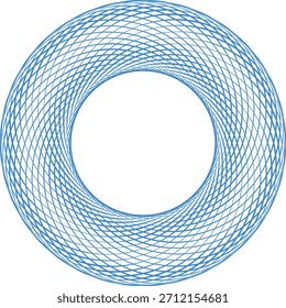 Uma forma de toro geométrico azul é representada contra um fundo branco limpo mostrando um intrincado padrão de linhas de interseção.