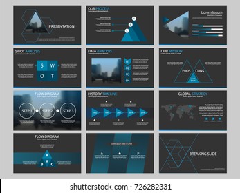 Blue geometric triangle presentation templates, Infographic elements template flat design set for annual report brochure flyer leaflet marketing advertising banner template