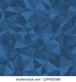 Blue geometric triangle seamless backdrop polygonal background with line net pattern.