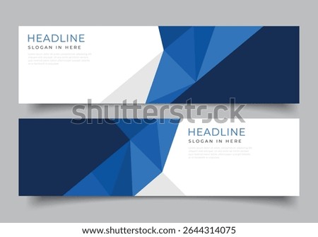  blue geometric triangle shapes web banner for presentation or business template horizontal background
