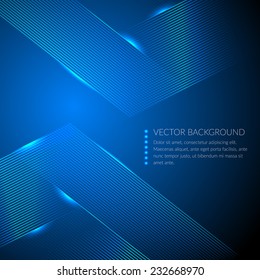 Blue geometric vector background with lines and glow. 