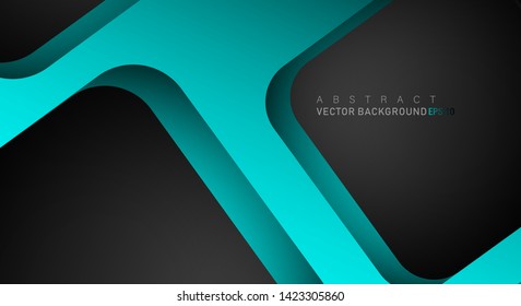 Blue geometric vector background overlap layer on black space for text and background design
