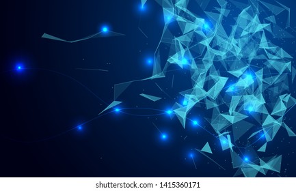 Blue  geometrical background with  lines and dots.