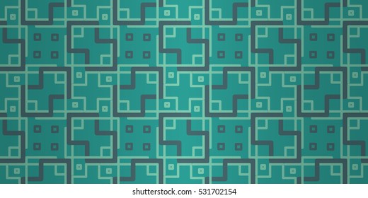 Blue geometrical seamless pattern background in maze style. Shining, symmetric design for game, ads, banner or other purpose.