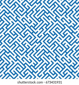 Blue geometrical seamless pattern. Maze seamless pattern.
