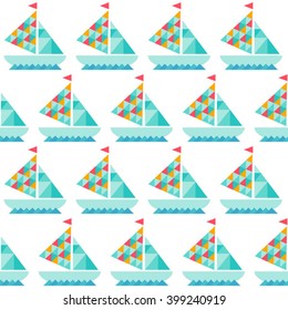 blue geometrical vator seamless pattern with boats