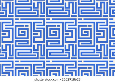 Modelo inconsútil geométrico azul del laberinto. Fondo de Vector cuadrado audaz moderno del laberinto para la moda, la tela, y la marca