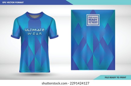 blue geometry gradation  Pattern design, illustration, textile background for sports t-shirt, football jersey shirt mockup for football club. consistent front view