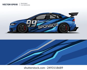 Diseño de la raya de la geometría azul para la librea del envoltorio del coche deportivo, marca de la etiqueta engomada del coche