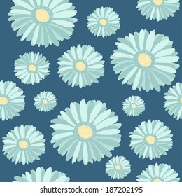 Blue gerbera flowers seamless pattern. Vector illustration.