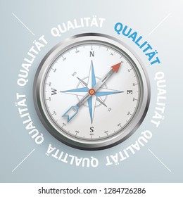 Blue german text "Qualitaet", translate "Quality" Eps 10 vector file.