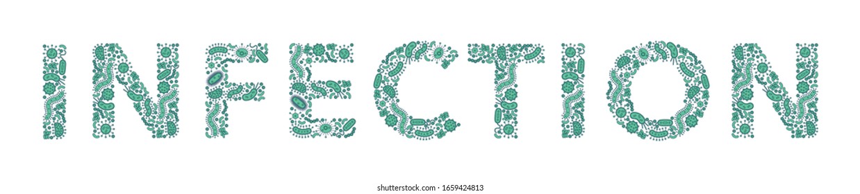 Blue germs / bacteria spelling the word infection - Vector illustration
