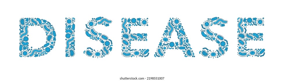 Blue germs - bacteria spelling the word desease - Vector illustration