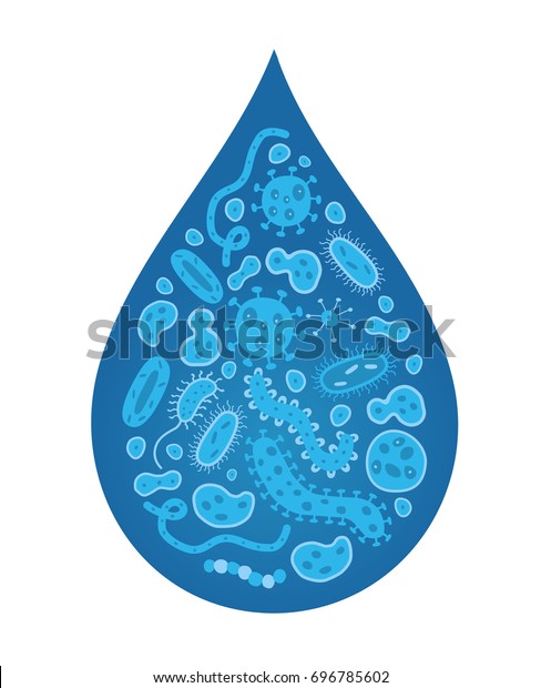 汚い水の滴に青い細菌 ベクターイラスト のベクター画像素材 ロイヤリティフリー