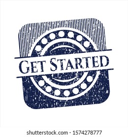 Blue Get Started distress grunge style stamp