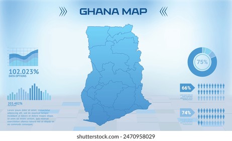 Blue Ghana Map with States, Political Ghana infographic map vector illustration