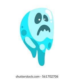 Blue Ghost In Childish Cartoon Manner Isolated On White Background.