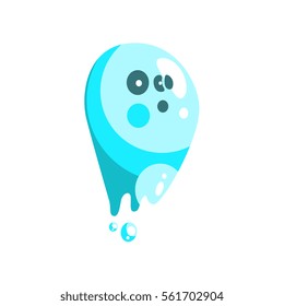 Blue Ghost In Childish Cartoon Manner Isolated On White Background.