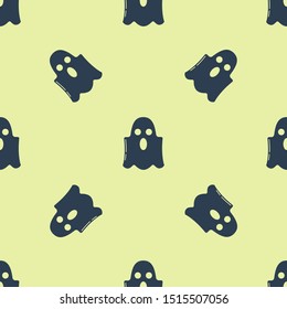 Blue Ghost icon isolated seamless pattern on yellow background. Happy Halloween party.  Vector Illustration