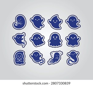Blue Ghost Shapes Collection Vector Illustration With Outlines